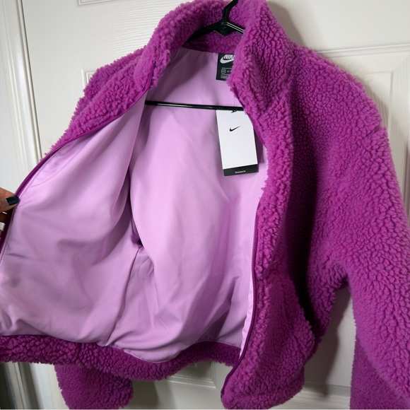 New Nike Sportswear Swoosh Sherpa Jacket Cactus Flower Fuchsia Teddy Jacket  XS - Picture 12 of 14
